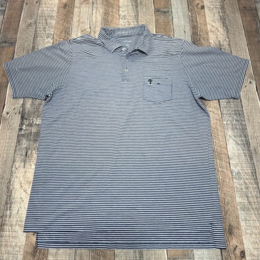 B. Draddy Polo Shirt Mens XL Blue White Striped Performance Golf Casual Stretch